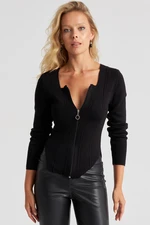 Cool & Sexy Women's Black Zippered Knitwear Sweater YZ523