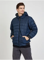 Dark blue Mens Quilted Winter Jacket with Hood Pepe Jeans James - Men