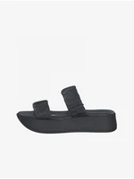 Tamaris Black Leather Platform Slippers - Women