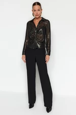 Trendyol Black Gathered Shiny Transparent Woven Shirt