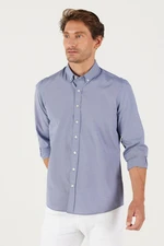 AC&Co / Altınyıldız Classics Men's Navy Blue Slim Fit Slim Fit Oxford Buttoned Collar Gingham Cotton Shirt.