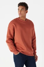 AC&Co / Altınyıldız Classics Men's Light Brown Oversize Fit Wide Cut Cotton Fleece Inner 3 Thread Crew Neck Sweatshirt