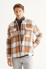 AC&Co / Altınyıldız Classics Men's Mink-ecru Oversize Loose Cut Button Collar Winter Shirt Jacket