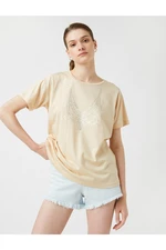 Koton Printed T-Shirt, Crew Neck Short Sleeve Modal Blend.