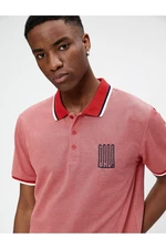 Koton Polo Neck T-Shirt Buttoned Slogan Embroidered Slim Fit Short Sleeve