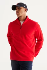 AC&Co / Altınyıldız Classics Men's Red Anti-pilling Non-Pilling Standard Fit Stand-Up Collar Cold-Proof Fleece Sweatshirt