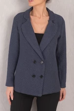 armonika Women's Dark Blue Striped Pattern Four Button Cachet Jacket