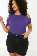 Trendyol Curve Purple Ribbed Knitted Cut Out Detailed Blouse