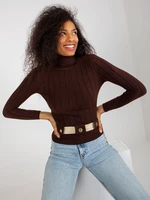 Dark brown ribbed sweater with turtleneck