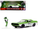 1973 Plymouth Barracuda Green Metallic and White and She-Hulk Diecast Figure "The Savage She-Hulk" "Hollywood Rides" Series 1/32 Diecast Model Car by