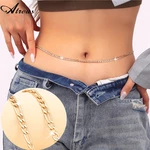 Vintage Gold Plated Cuban Link Chain For Waist Jewelry Geometric Rolo Rock Thick Chain For Belly Chains Fashion Y2K Girl Summer