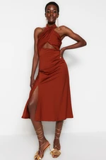Trendyol Tile Lined Knitted Evening Dress with Window/Cut Out Detail