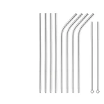 Metal Reusable 304 Stainless Steel Straws Straight Bent Drinking Straw With Cleaning Brush Set Party Bar Accessory metal straw
