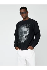 Koton Skull Print Sweatshirt with Rayons, Crew Neck