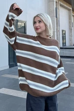 Madmext Brown Striped Knitwear Sweater