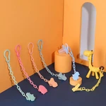 Chewing Toys Baby Chewing Pacifier Clip Cartoon Wooden Bracket Silicone Bead Pacifier Chain Pacifier Clip Chain Beech Wood Chain