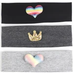 Rainbow Print Children's Headband Crown Love Pattern Fashion Headwear Casual Elastic Hairband Solid Color Turban Hair Accessory