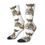 Retro Watercolor Men's Socks Bull Terrier Pet Dog Unisex Novelty Seamless Printed Crazy Crew Sock Gift