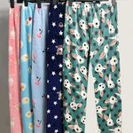 Velvet Women's Sleeping Pants Winter Padded Thickened Facecloth Loose Printing Large Cartoon Warm Casual Pants Homewear Women