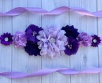 Fashion Hand Sewning Beads Floral Women Belt Pearls Rhinestone Chiffon Flower Maternity Sash Adjustable Elegant Purple Waistband