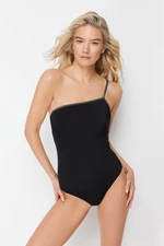 Trendyol Black Single Shoulder Bias Regular Swimsuit