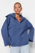 Trendyol Blue Wide Fit Soft Textured Basic Knitwear Sweater