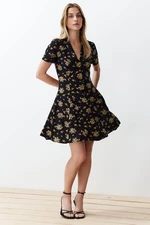 Trendyol Black Floral Pattern Woven Mini Shirt Dress