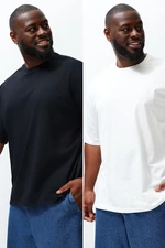 Trendyol Plus Size Black-Ecru Oversize 2-Pack Basic 100% Cotton Comfortable T-Shirt