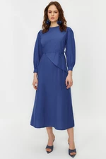 Trendyol Saxe Blue Belted Front Pieced Cotton Woven Dress