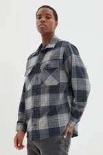 Trendyol Navy Blue Oversize Lumberjack Plaid Shirt