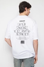 Trendyol White Oversize/Wide-Fit Fluffy Text Print 100% Cotton T-Shirt
