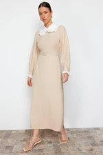 Trendyol Beige Collar and Sleeve Lace Detailed A-Line Woven Dress