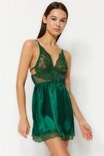 Trendyol Green Satin Lace Detailed Rope Strap Knitted Babydoll