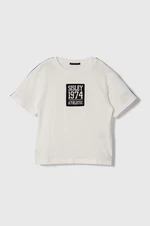 Detské bavlnené tričko Sisley biela farba, s nášivkou