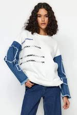 Trendyol Ecru Denim Sleeve Detailed Knitwear Sweater