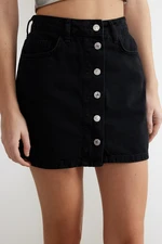 Trendyol Black More Sustainable Front Buttoned High Waist Mini Denim Skirt