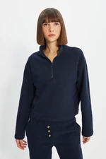 Trendyol Navy Blue Thessaloniki/Knitwear Look, Zippered Collar Regular/Regular Knitted Sweatshirt