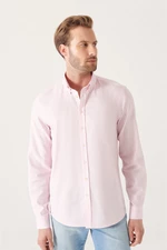 Avva Men's Light Pink Oxford 100% Cotton Buttoned Collar Regular Fit Shirt