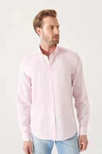 Pánská světle růžová oxfordská košile Avva ze 100% bavlny s knoflíkovým límečkem, běžný střih