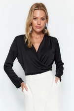 Trendyol Black Double Breasted Satin Woven Blouse