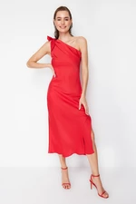Trendyol Red Sleeve Detailed Satin Elegant Evening Dress