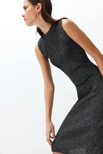 Trendyol Black Maxi Knitwear Silvery Threaded Dress