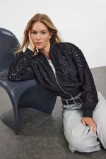 Trendyol Black Oversize Embroidery Thin Bomber Coat