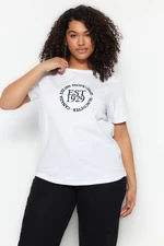 Trendyol Curve White Knitted Crew Neck Printed T-Shirt