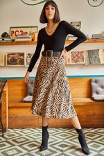 Olalook dámska norková zebra elastický pás, semišová textúrovaná sukňa v tvare A-línie