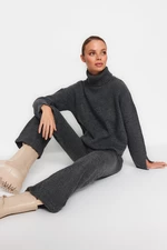 Trendyol Anthracite Soft Textured Basic Trousers and Tricot Top-Top Set