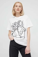 Bavlnené tričko Desigual dámsky, biela farba, 24SWTKB0