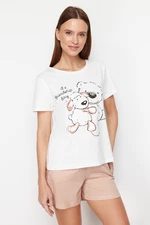 Trendyol White-Multi Color Cotton Teddy Bear Printed Knitted Pajamas Set