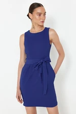 Trendyol Saks Belted Body Wrap Crew Neck Mini Woven Dress