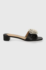 Kožené pantofle Lauren Ralph Lauren Fay dámské, černá barva, na podpatku, 80293600000000000